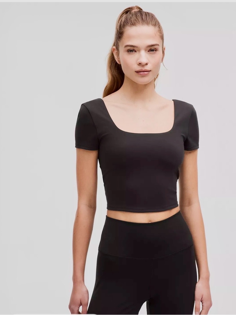 Lululemon Black Square-Neck Short Sleeve Crop